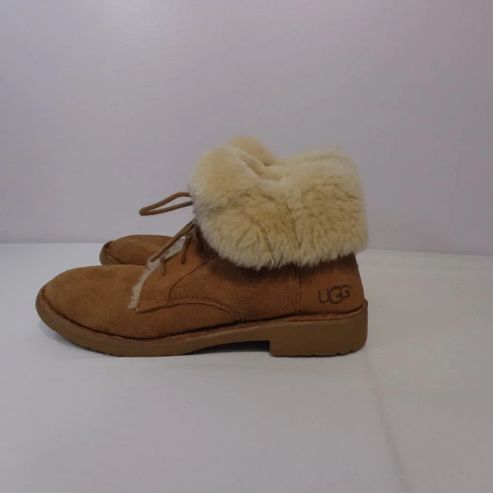 UGG Women's Quincy Brown Suede Lace Up Winter Foldable Ankle Boots Size US 7